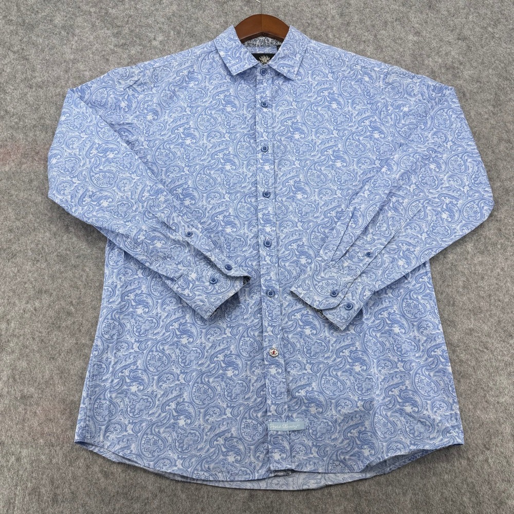 English Laundry Mens Blue Paisley Long Sleeve Button Down Cotton Shirt Size M